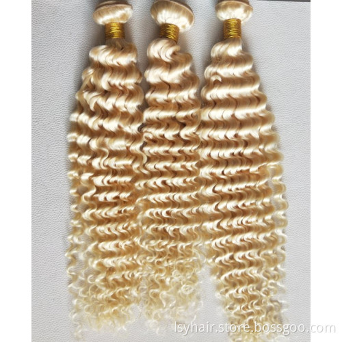 Russian Blonde 613 Colour Deep Wave 100% Virgin Human Hair Weave with Frontal